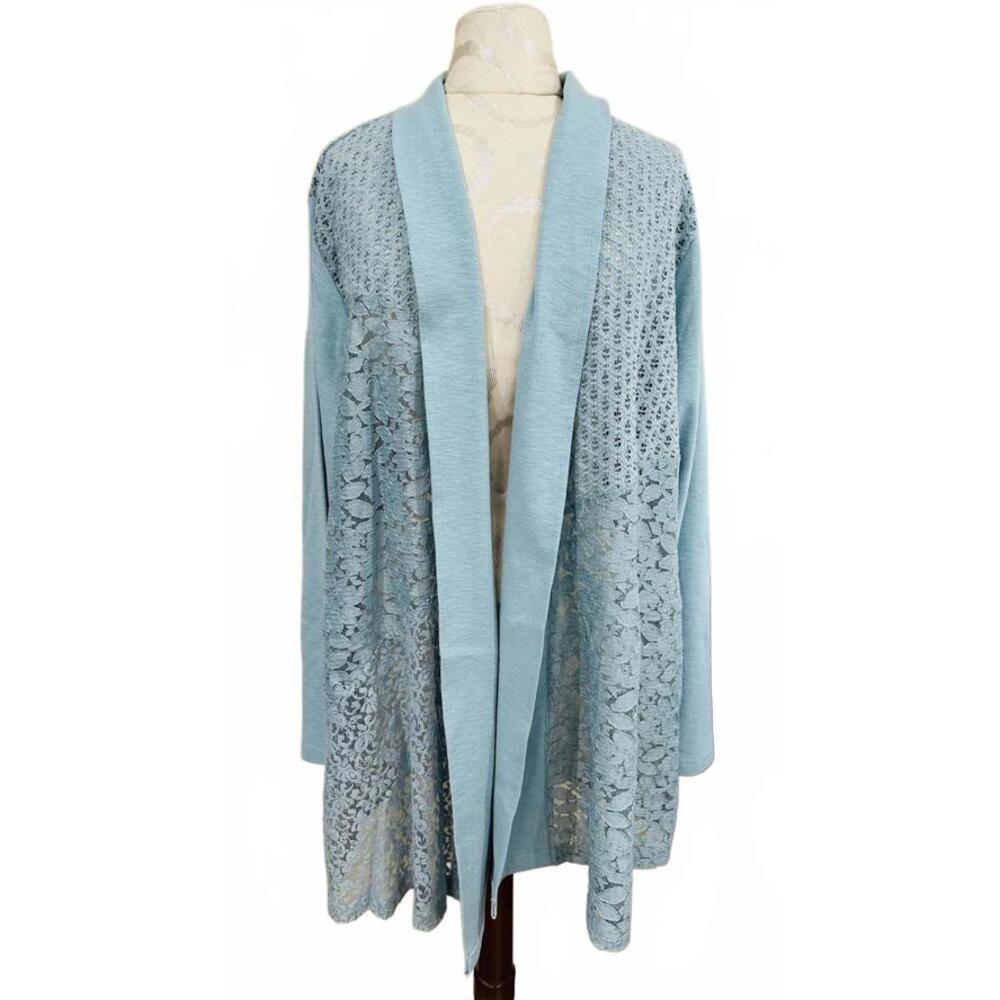 LOGO Lavish Lace Cardigan Sweater Light Blue Size 3X